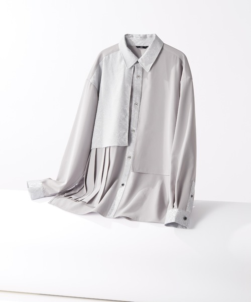 HARE（ハレ）の「ジャガードアシメプリーツシャツ(HARE)（シャツ/ブラウス・メンズ・グレー/ブルー/ブラック/パープル/グリーン/ライトグレー・FREE）」の2枚目の写真