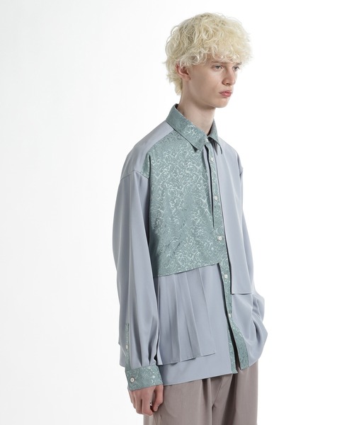 HARE(ハレ)の「【SET UP対応】ジャガードアシメプリーツシャツ(HARE)(シャツ/ブラウス・メンズ・グレー/ブルー/ブラック/パープル/グリーン/ライトグレー/ライトブルー・FREE)」の5枚目の写真