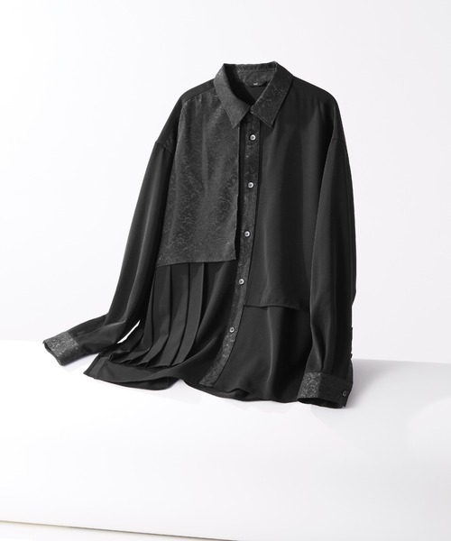 【美品】HARE　アシメプリーツシャツ　ブラック　ブラウス　ジャガード ジャガードアシメプリーツシャツ(HARE)（シャツ/ブラウス）｜HARE