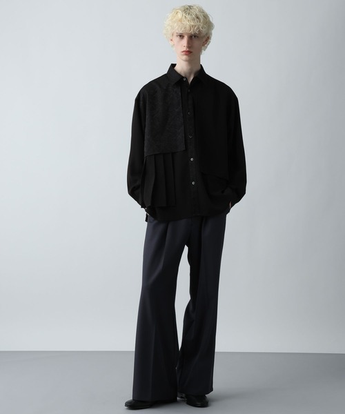 HARE（ハレ）の「ジャガードアシメプリーツシャツ(HARE)（シャツ/ブラウス・メンズ・グレー/ブルー/ブラック/パープル/グリーン/ライトグレー・FREE）」の7枚目の写真