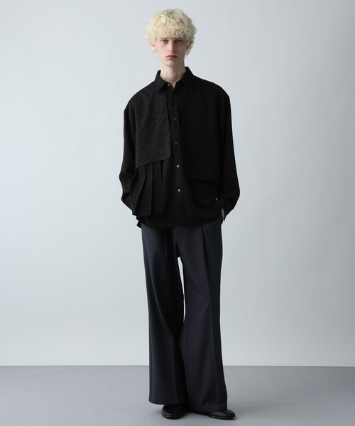 HARE（ハレ）の「ジャガードアシメプリーツシャツ(HARE)（シャツ/ブラウス・メンズ・グレー/ブルー/ブラック/パープル/グリーン/ライトグレー・FREE）」の8枚目の写真