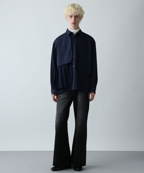 HARE（ハレ）の「ジャガードアシメプリーツシャツ(HARE)（シャツ/ブラウス・メンズ・グレー/ブルー/ブラック/パープル/グリーン/ライトグレー・FREE）」の9枚目の写真