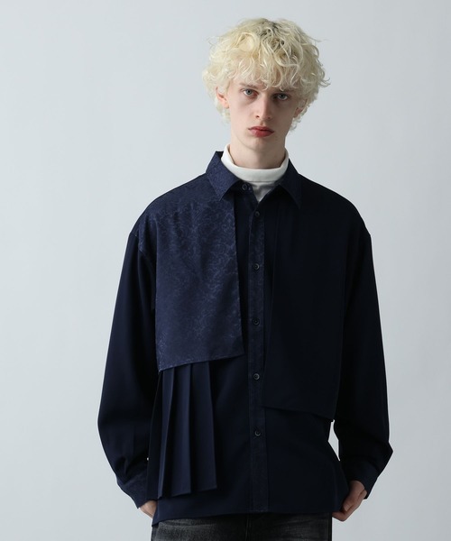 HARE（ハレ）の「ジャガードアシメプリーツシャツ(HARE)（シャツ/ブラウス・メンズ・グレー/ブルー/ブラック/パープル/グリーン/ライトグレー・FREE）」の15枚目の写真