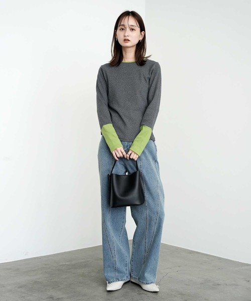 Bulue.(ブルー)の「【Bulue.】リブ袖配色トップス(Tシャツ/カットソー・レディース・グレー/チャコールグレー/アイボリー・FREE)」の9枚目の写真