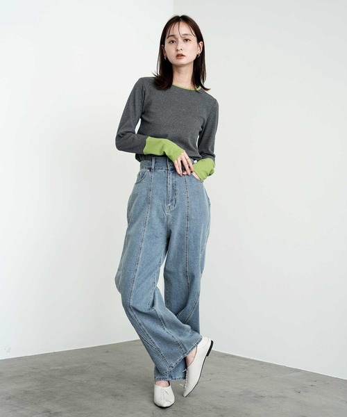 Bulue.(ブルー)の「【Bulue.】リブ袖配色トップス(Tシャツ/カットソー・レディース・グレー/チャコールグレー/アイボリー・FREE)」の4枚目の写真