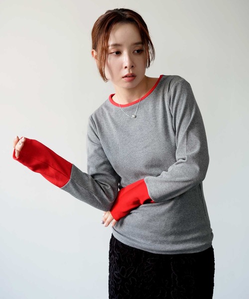 Bulue.(ブルー)の「【Bulue.】リブ袖配色トップス(Tシャツ/カットソー・レディース・グレー/チャコールグレー/アイボリー・FREE)」の21枚目の写真