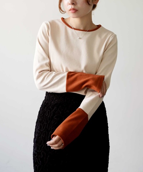 Bulue.(ブルー)の「【Bulue.】リブ袖配色トップス(Tシャツ/カットソー・レディース・グレー/チャコールグレー/アイボリー・FREE)」の10枚目の写真
