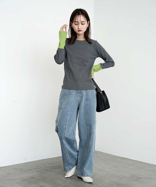 Bulue.(ブルー)の「【Bulue.】リブ袖配色トップス(Tシャツ/カットソー・レディース・グレー/チャコールグレー/アイボリー・FREE)」の8枚目の写真