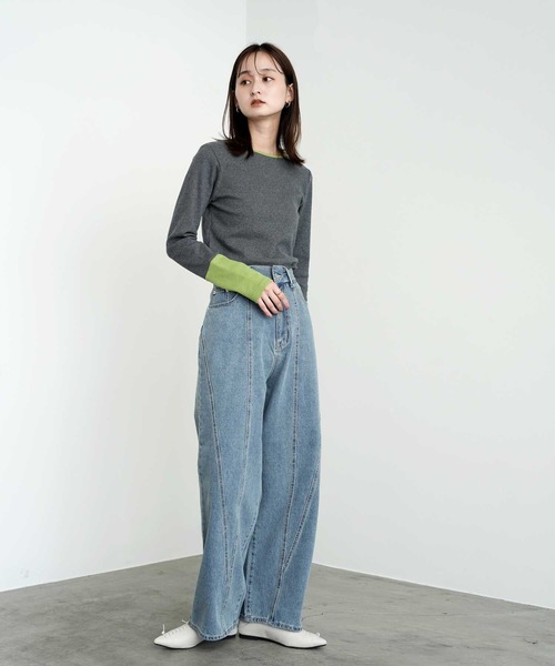 Bulue.(ブルー)の「【Bulue.】リブ袖配色トップス(Tシャツ/カットソー・レディース・グレー/チャコールグレー/アイボリー・FREE)」の5枚目の写真