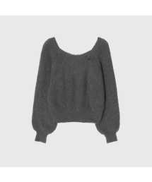 キトンオフショルダーニット_チャコール / KITTEN OFF SHOULDER KNIT_CHARCOAL