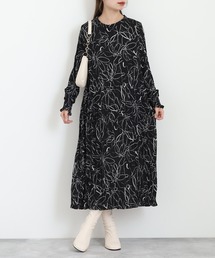 Anna Nicola クリンクル加工プリントワンピース
