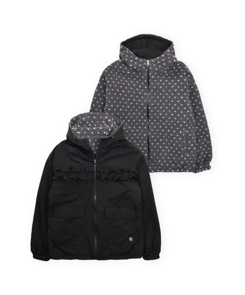 OAFISH(オアフィッシュ)の「REVERSIBLE FRILL HOODED JACKET, BLACK/DOT(その他アウター・レディース・その他・FREE)」の4枚目の写真