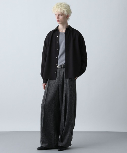 HARE（ハレ）の「エリレザーチェックシャツ(HARE)（シャツ/ブラウス・メンズ・ブルー/ブラック/ブラウン・FREE）」の5枚目の写真