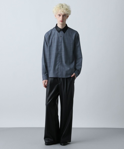 HARE（ハレ）の「エリレザーチェックシャツ(HARE)（シャツ/ブラウス・メンズ・ブルー/ブラック/ブラウン・FREE）」の8枚目の写真