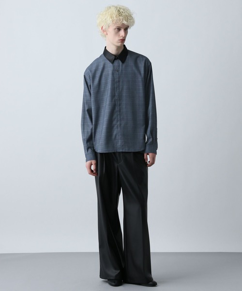 HARE（ハレ）の「エリレザーチェックシャツ(HARE)（シャツ/ブラウス・メンズ・ブルー/ブラック/ブラウン・FREE）」の9枚目の写真
