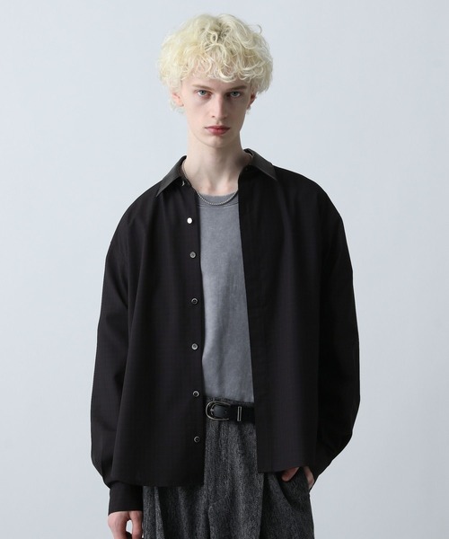 HARE（ハレ）の「エリレザーチェックシャツ(HARE)（シャツ/ブラウス・メンズ・ブルー/ブラック/ブラウン・FREE）」の10枚目の写真