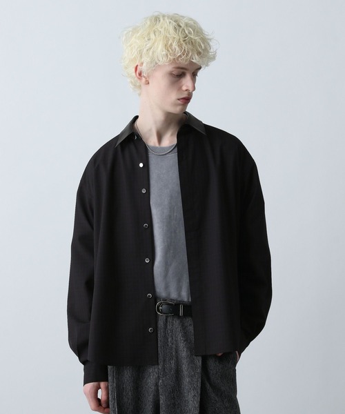 HARE（ハレ）の「エリレザーチェックシャツ(HARE)（シャツ/ブラウス・メンズ・ブルー/ブラック/ブラウン・FREE）」の11枚目の写真