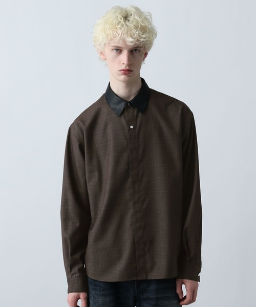 HARE（ハレ）の「エリレザーチェックシャツ(HARE)（シャツ/ブラウス・メンズ・ブルー/ブラック/ブラウン・FREE）」の12枚目の写真