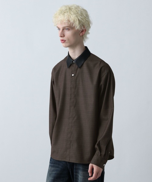 HARE（ハレ）の「エリレザーチェックシャツ(HARE)（シャツ/ブラウス・メンズ・ブルー/ブラック/ブラウン・FREE）」の13枚目の写真