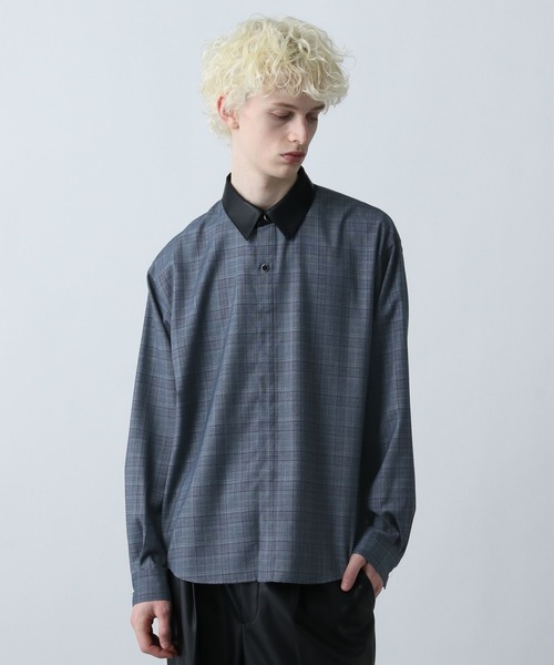 HARE（ハレ）の「エリレザーチェックシャツ(HARE)（シャツ/ブラウス・メンズ・ブルー/ブラック/ブラウン・FREE）」の14枚目の写真