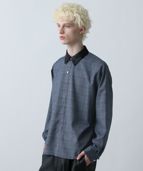 HARE（ハレ）の「エリレザーチェックシャツ(HARE)（シャツ/ブラウス・メンズ・ブルー/ブラック/ブラウン・FREE）」の15枚目の写真