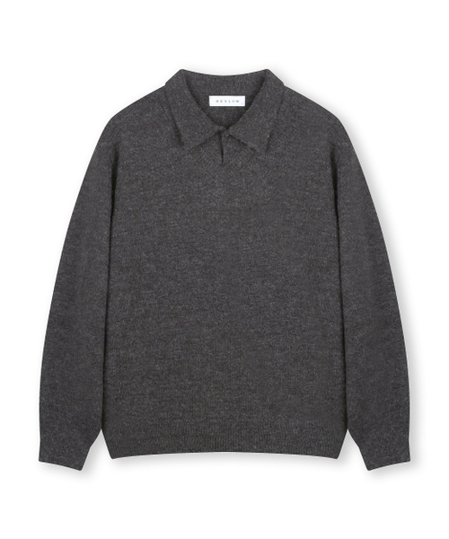 LAYERED COLLAR KNIT MELANGE CHARCOAL — вязаный свитер с многослойным воротником, меланж, угольно‑серый