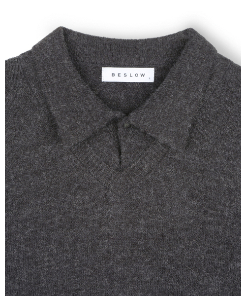 BESLOW(ビースロー)の「LAYERED COLLAR KNIT MELANGE CHARCOAL(ニット/セーター・メンズ・その他・SMALL/MEDIUM/LARGE/X-LARGE)」の2枚目の写真