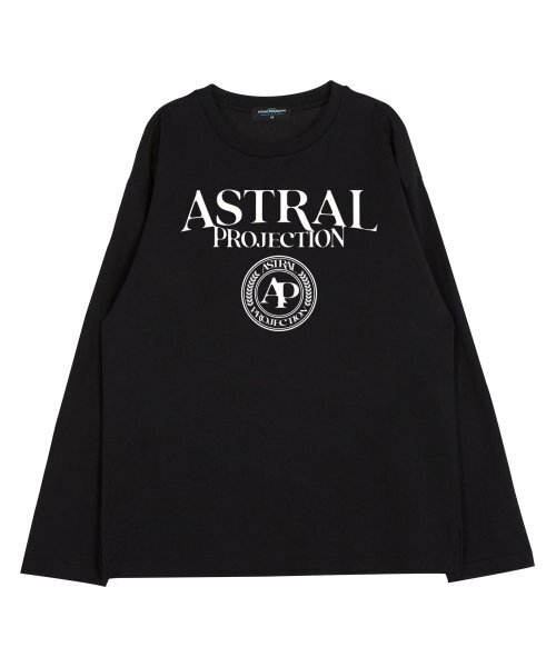 ASTRAL PROJECTION(アストラルプロジェクション)の「レタリングロゴエンブレムラウンドネック13番手綿ロングスリーブTシャツ_ブラック(Tシャツ/カットソー・メンズ・その他・LARGE/MEDIUM)」の2枚目の写真