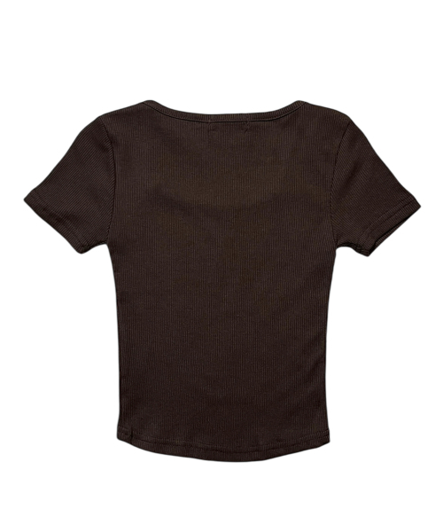 BORN SLIPPY(ボーンスリッピー)の「Cross Square Neck T-shirt (Brown)(Tシャツ/カットソー・レディース・その他・FREE)」の2枚目の写真
