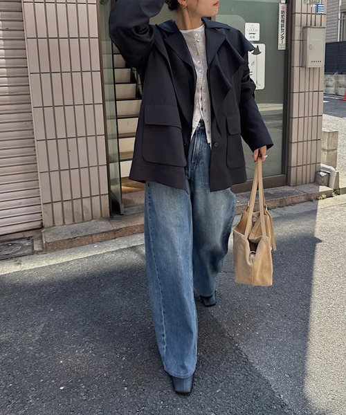 nananamoe(ナナナモエ)の「scarf arrange silky jacket(テーラードジャケット・レディース・グレー/ブラック・FREE)」の3枚目の写真