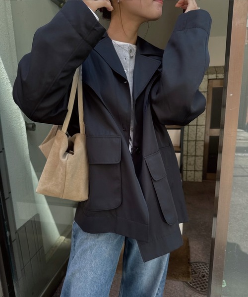 nananamoe(ナナナモエ)の「scarf arrange silky jacket(テーラードジャケット・レディース・グレー/ブラック・FREE)」の4枚目の写真