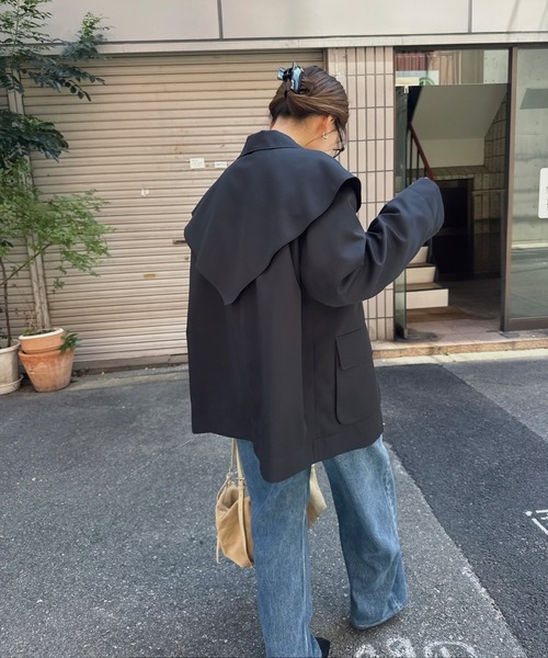 nananamoe(ナナナモエ)の「scarf arrange silky jacket(テーラードジャケット・レディース・グレー/ブラック・FREE)」の5枚目の写真