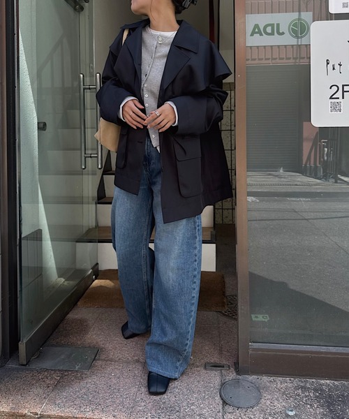 nananamoe(ナナナモエ)の「scarf arrange silky jacket(テーラードジャケット・レディース・グレー/ブラック・FREE)」の6枚目の写真