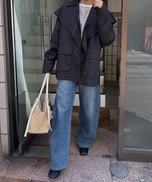 nananamoe(ナナナモエ)の「scarf arrange silky jacket(テーラードジャケット・レディース・グレー/ブラック・FREE)」の7枚目の写真