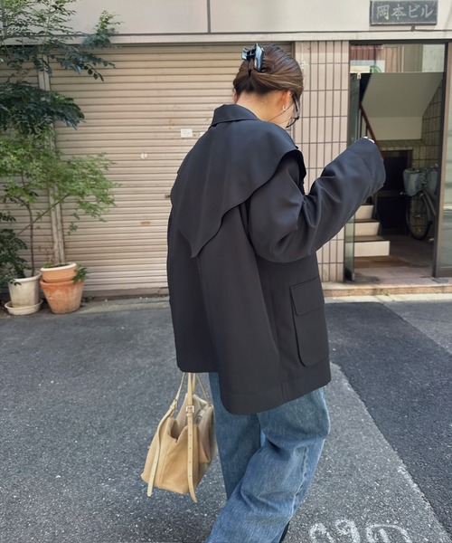 nananamoe(ナナナモエ)の「scarf arrange silky jacket(テーラードジャケット・レディース・グレー/ブラック・FREE)」の8枚目の写真