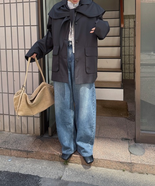 nananamoe(ナナナモエ)の「scarf arrange silky jacket(テーラードジャケット・レディース・グレー/ブラック・FREE)」の9枚目の写真