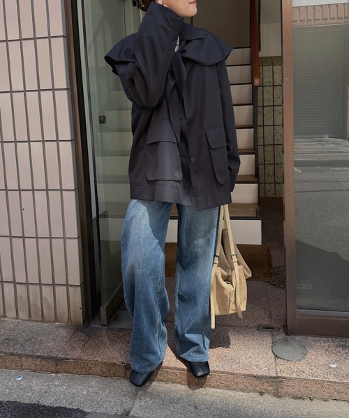 nananamoe(ナナナモエ)の「scarf arrange silky jacket(テーラードジャケット・レディース・グレー/ブラック・FREE)」の10枚目の写真