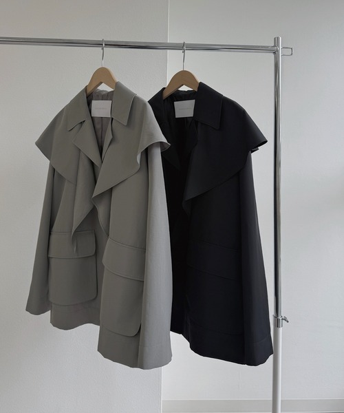nananamoe(ナナナモエ)の「scarf arrange silky jacket(テーラードジャケット・レディース・グレー/ブラック・FREE)」の12枚目の写真