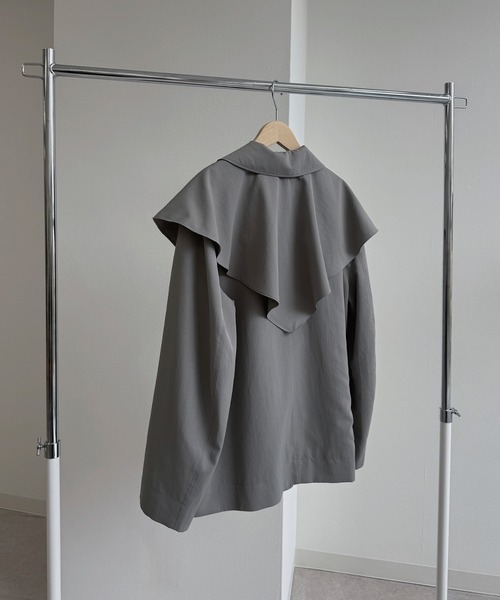 nananamoe(ナナナモエ)の「scarf arrange silky jacket(テーラードジャケット・レディース・グレー/ブラック・FREE)」の15枚目の写真