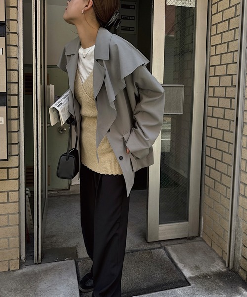 nananamoe(ナナナモエ)の「scarf arrange silky jacket(テーラードジャケット・レディース・グレー/ブラック・FREE)」の17枚目の写真