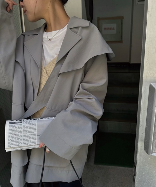 nananamoe(ナナナモエ)の「scarf arrange silky jacket(テーラードジャケット・レディース・グレー/ブラック・FREE)」の18枚目の写真