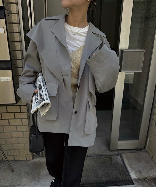 nananamoe(ナナナモエ)の「scarf arrange silky jacket(テーラードジャケット・レディース・グレー/ブラック・FREE)」の19枚目の写真