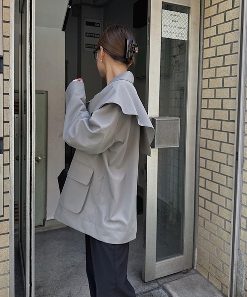 nananamoe(ナナナモエ)の「scarf arrange silky jacket(テーラードジャケット・レディース・グレー/ブラック・FREE)」の20枚目の写真