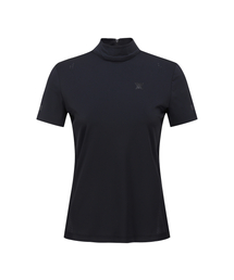 WOMEN SM BLACK FINISH MOCK NECK SHORT T-SHIRT_BK