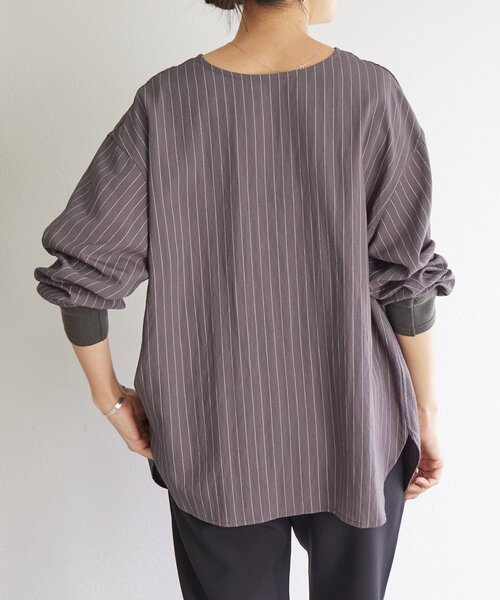 BEARDSLEY(ビアズリー)の「袖口ニットシャツ(シャツ/ブラウス・レディース・アイボリー/チャコールグレー・FREE)」の9枚目の写真