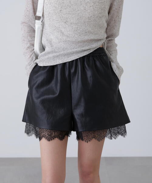 FREE'S MART（フリーズマート）の「◆レースレイヤードエコレザーショートパンツ（その他パンツ・レディース・ブラウン/ブラック・FREE）」の4枚目の写真