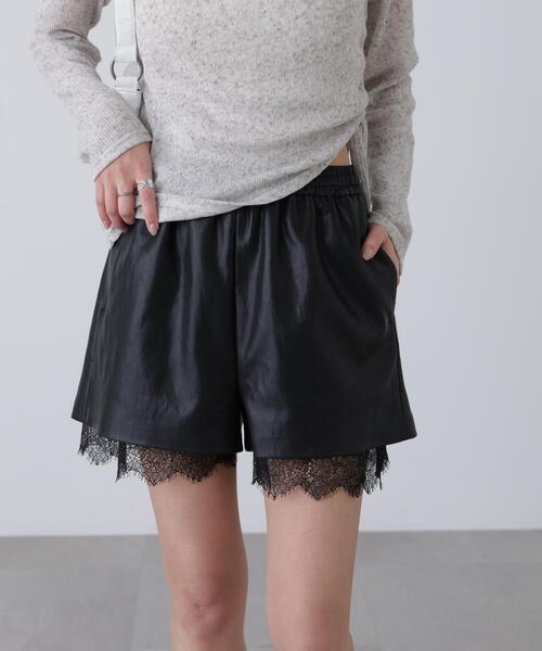 FREE'S MART（フリーズマート）の「◆レースレイヤードエコレザーショートパンツ（その他パンツ・レディース・ブラウン/ブラック・FREE）」の5枚目の写真