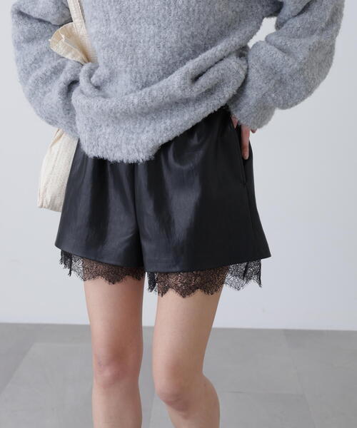 FREE'S MART（フリーズマート）の「◆レースレイヤードエコレザーショートパンツ（その他パンツ・レディース・ブラウン/ブラック・FREE）」の6枚目の写真