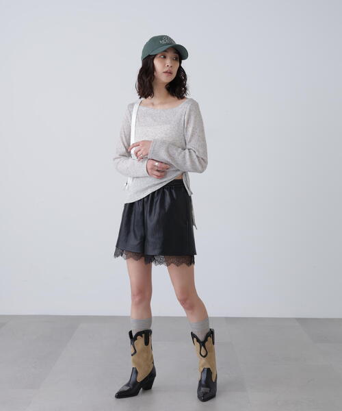 FREE'S MART（フリーズマート）の「◆レースレイヤードエコレザーショートパンツ（その他パンツ・レディース・ブラウン/ブラック・FREE）」の10枚目の写真