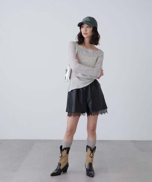 FREE'S MART（フリーズマート）の「◆レースレイヤードエコレザーショートパンツ（その他パンツ・レディース・ブラウン/ブラック・FREE）」の11枚目の写真